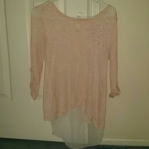 Light pink sweater with cutout white sheer back